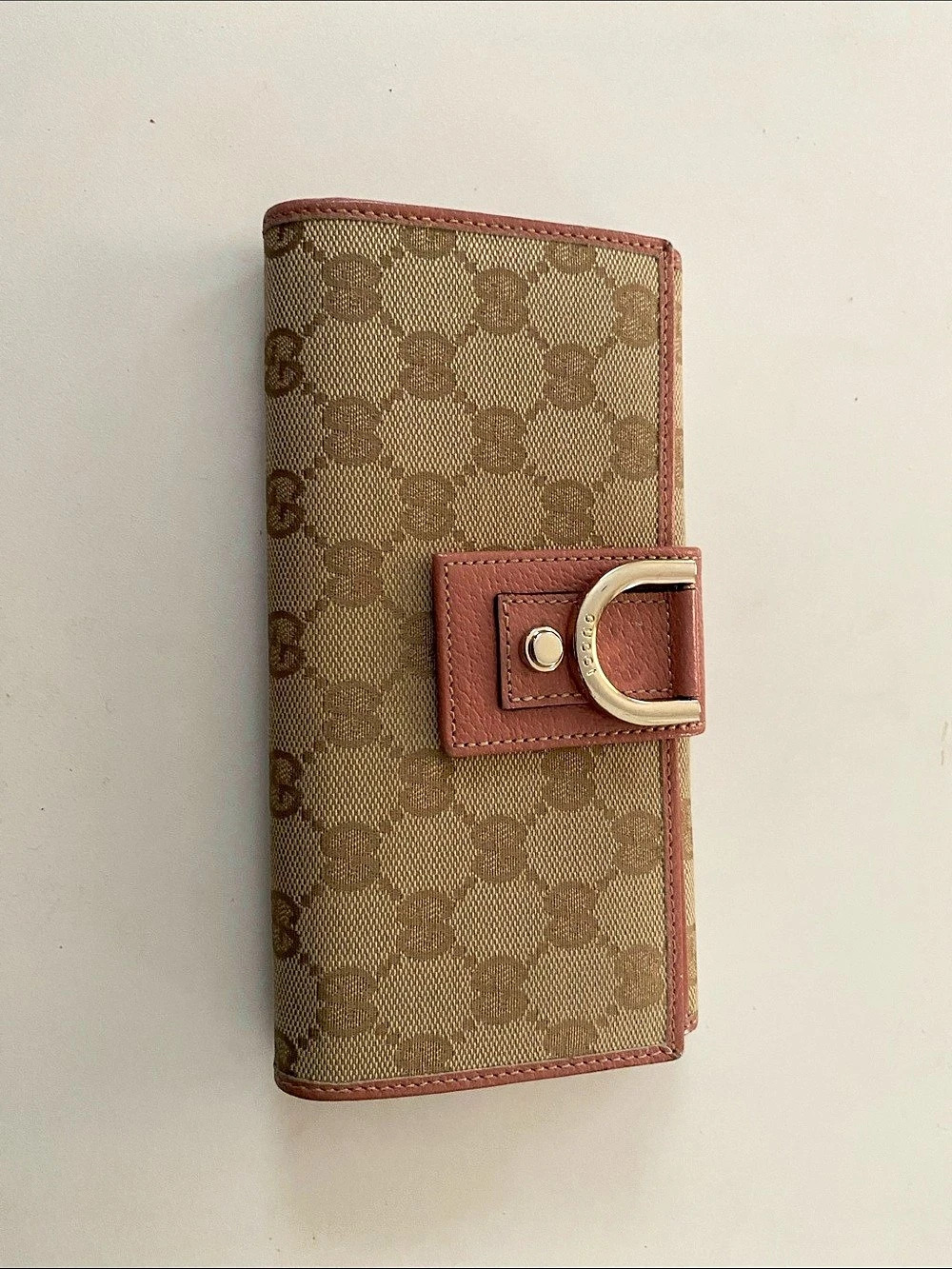 Gucci Abbey D-Ring GG Canvas Continental Wallet Brown & Pink
